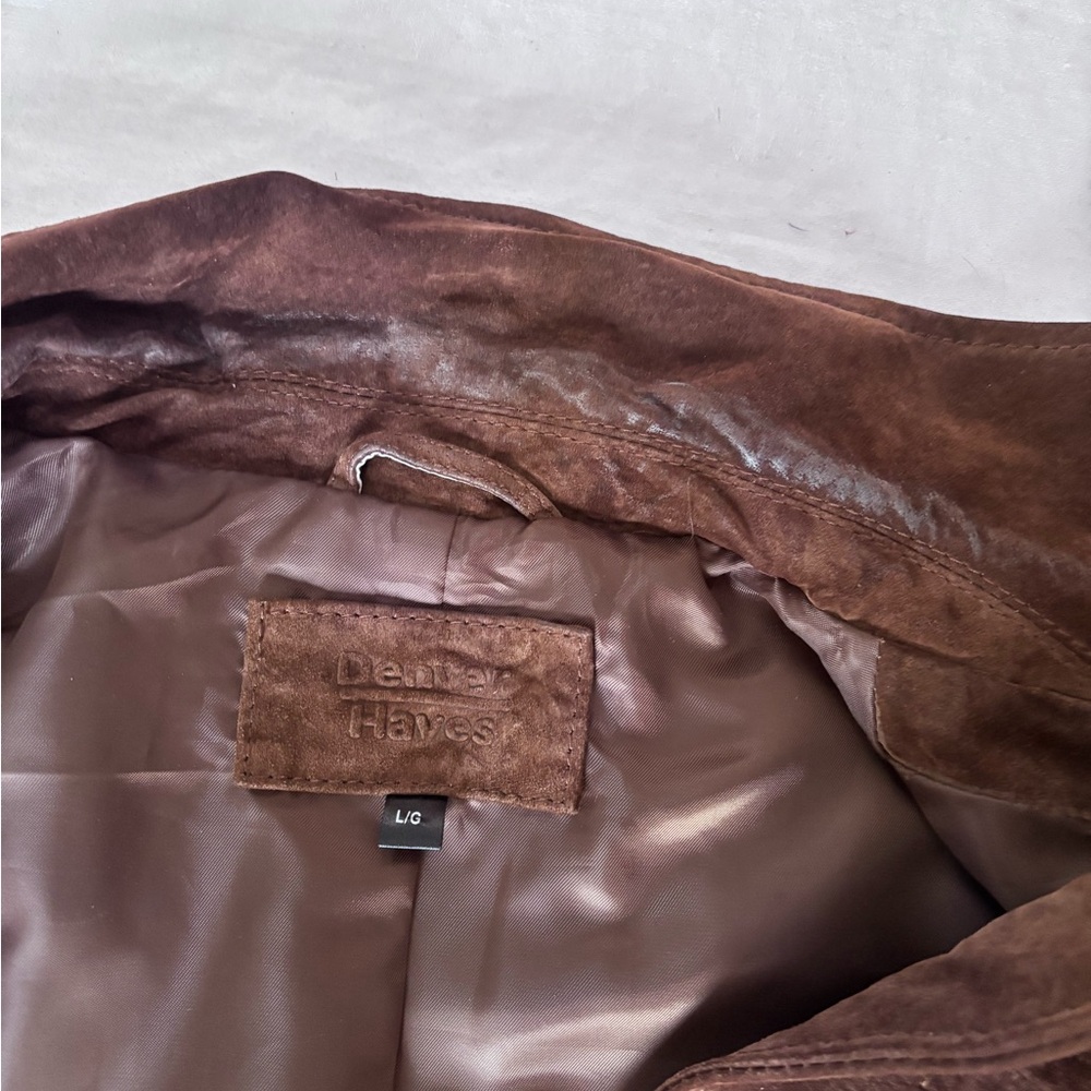 Women’s Vintage Denver Hayes Brown Suede Belted Buttoned Safari Jacket Large - Picture 9 of 12